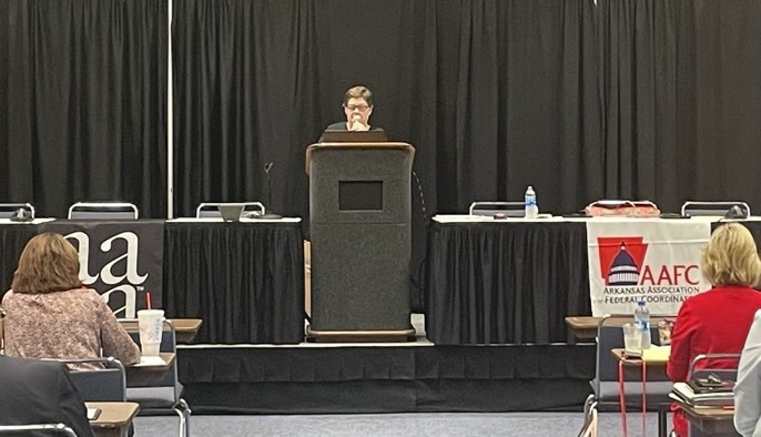 Susan Gilley, AAFC Board President, kicks off the AAFC Spring Conference at the Hot Springs Convention Center today.